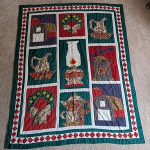 Country Christmas Red Green Cotton Handmade Quilt Throw Blanket